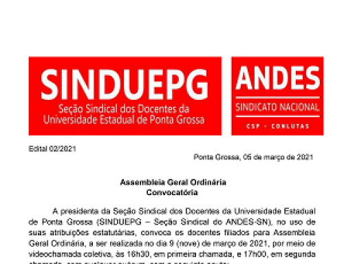 EDITAL DE CONVOCAÇÃO DA ASSEMBLEIA GERAL DOS DOCENTES 09/03/2021